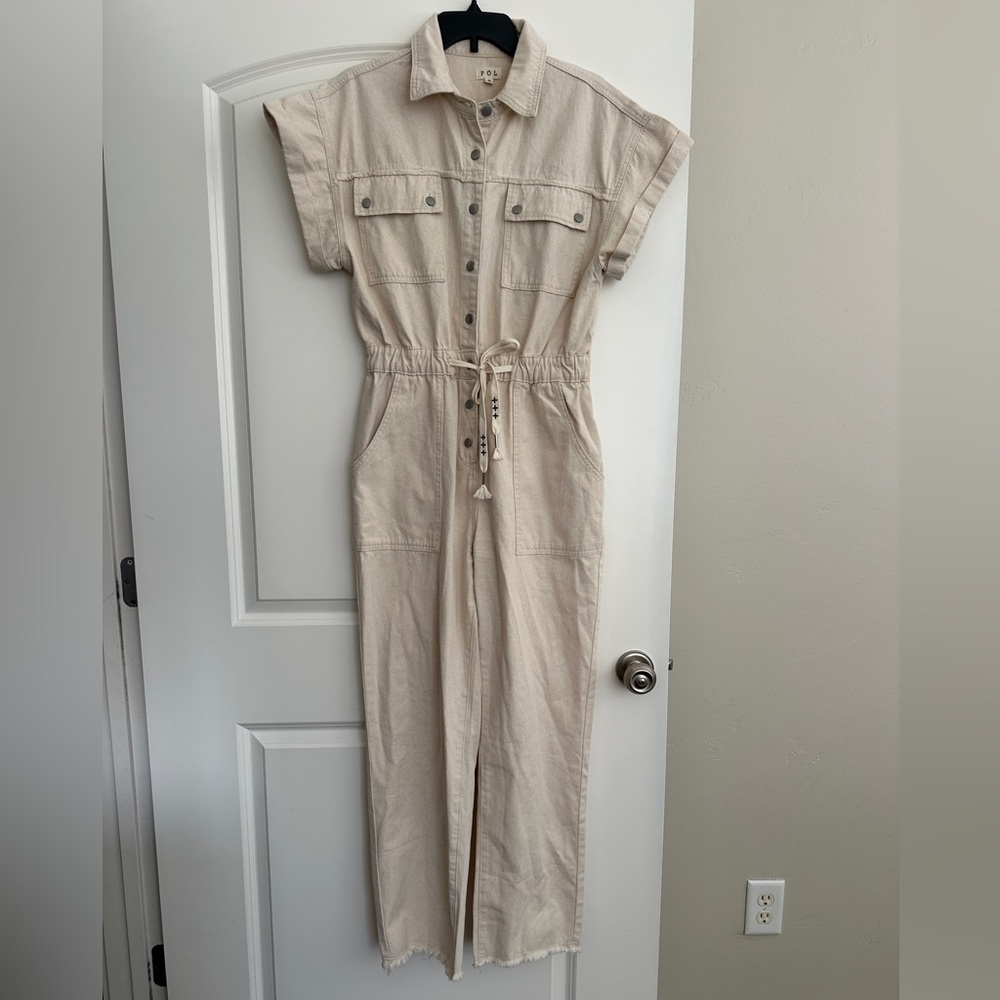 Pol Cream Short Sleeve 100% Cotton Jumpsuit Size S